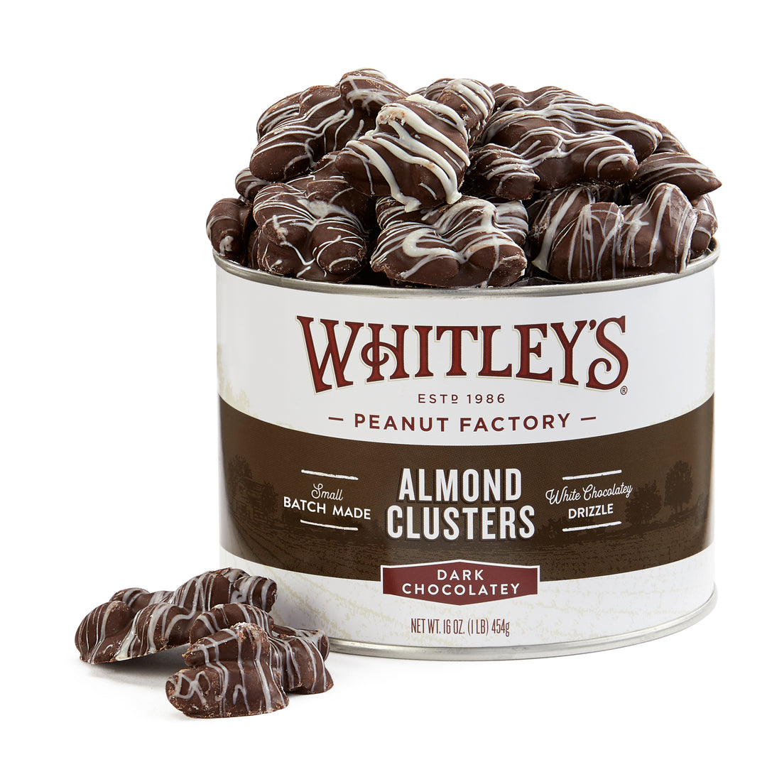 Case of 12 - 16 oz. Tins Dark Chocolatey Covered Almond Clusters