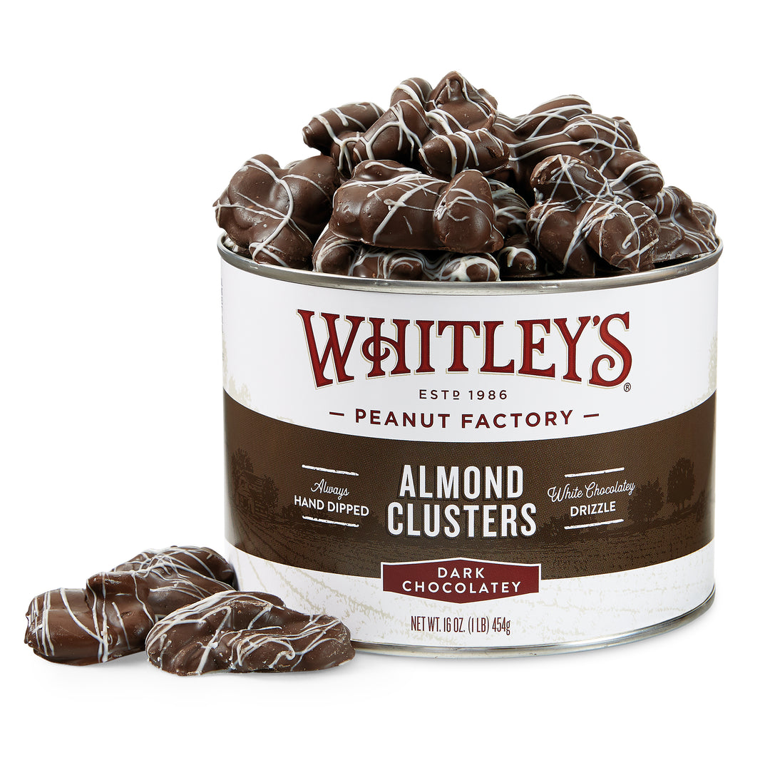 Case of 12 - 16 oz. Tins Dark Chocolatey Covered Almond Clusters
