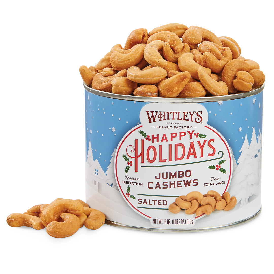 Case of 12 Holiday Salted Jumbo Cashew Tins