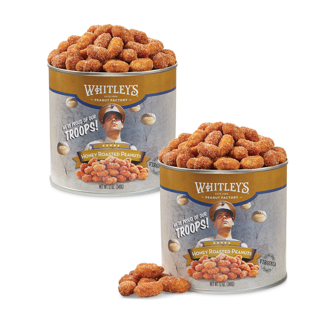 Two-Pack 12 oz Tins Troops Honey Roasted Virginia Peanuts