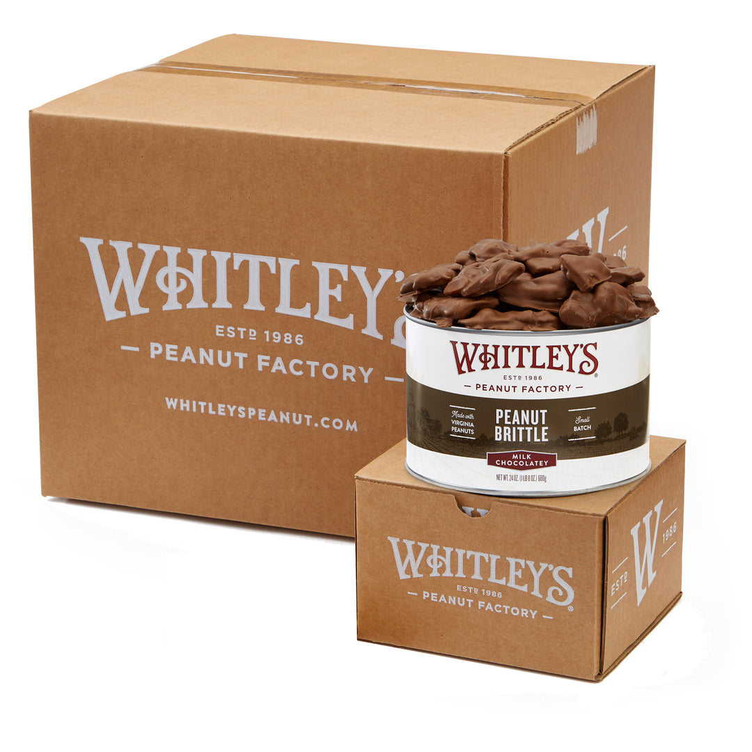 Case of 12 - 24 oz. Tins Milk Chocolatey Covered Peanut Brittle