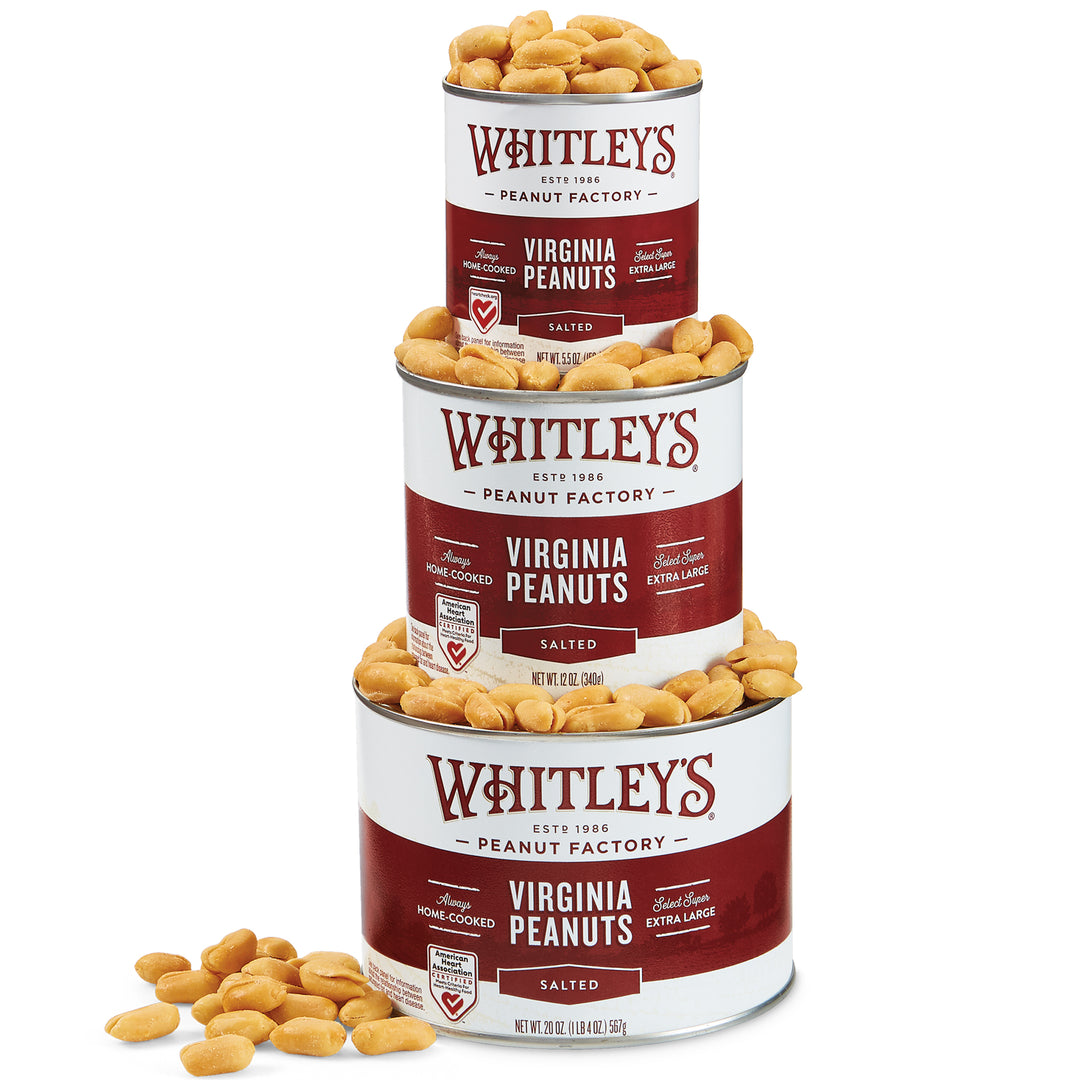 5.5 oz., 12oz., 20oz. tins of Salted Virginia Peanuts
