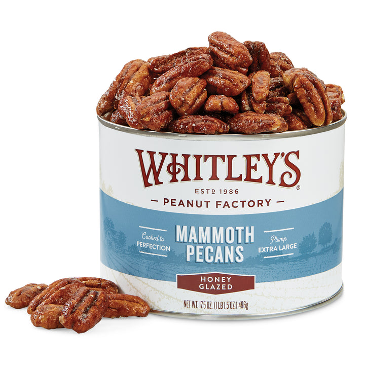12 Case 17.5 oz. Tin Honey Glazed Mammoth Pecans