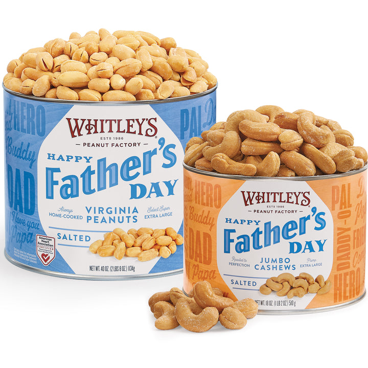40 oz. Tin Salted Virginia Peanuts Tin and 18 oz.  Tin Salted Jumbo Cashews