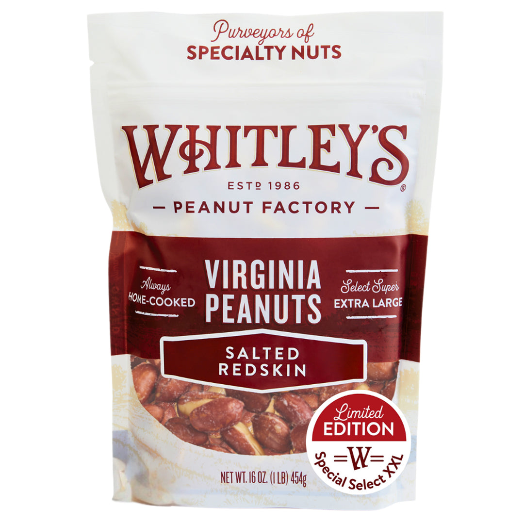 #LTO10A - Whitley's 1 lb. Pouch Bag Ltd. Edition XXL Red-Skin Virginia Peanuts