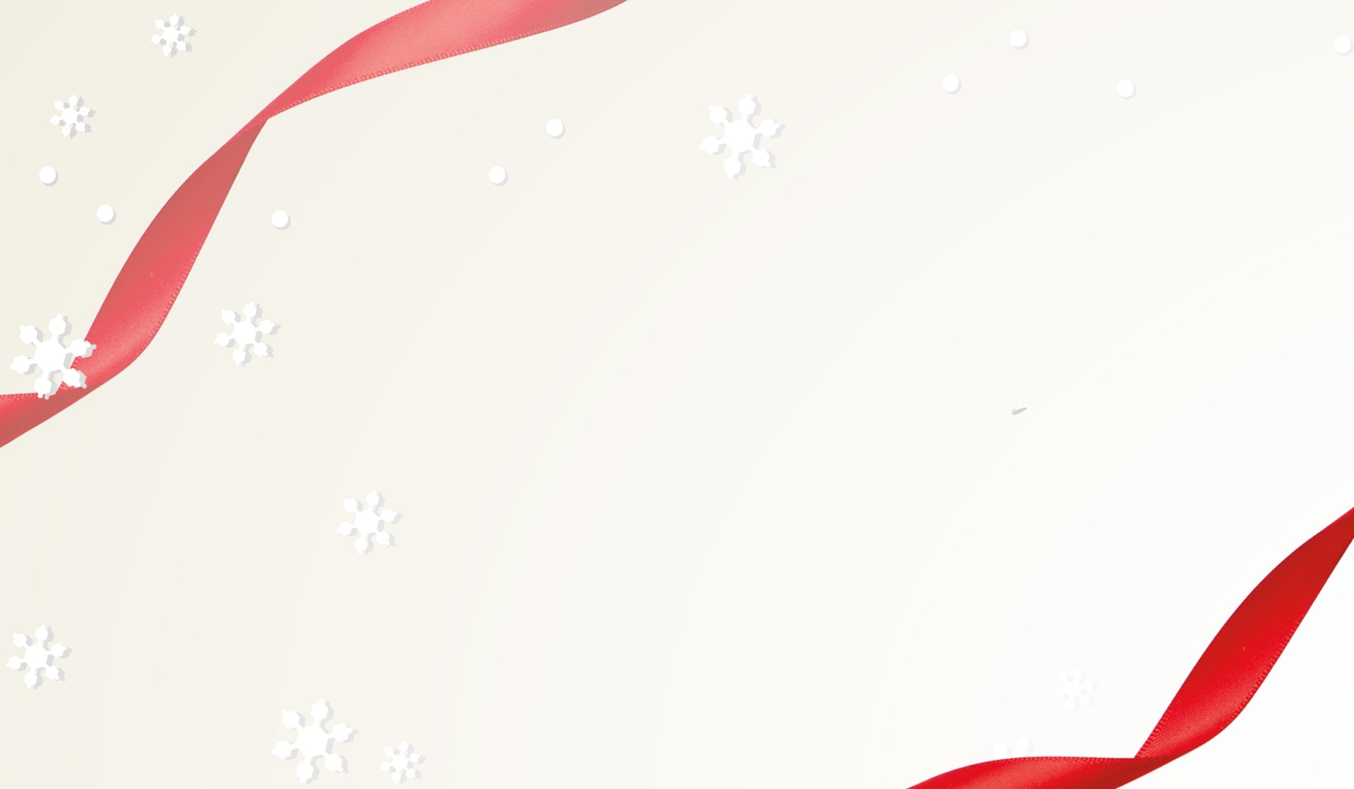 Red ribbon on a beige background with snowflakes