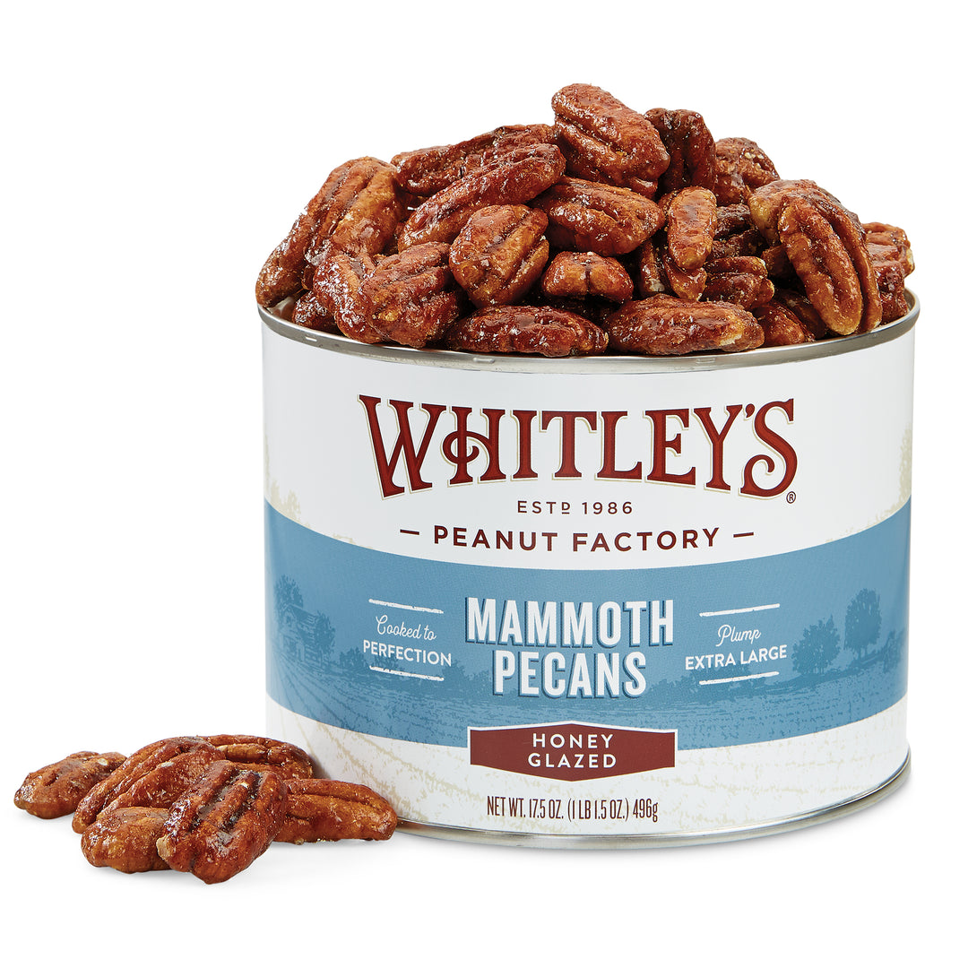 17.5 oz. Tin Honey Glazed Mammoth Pecans