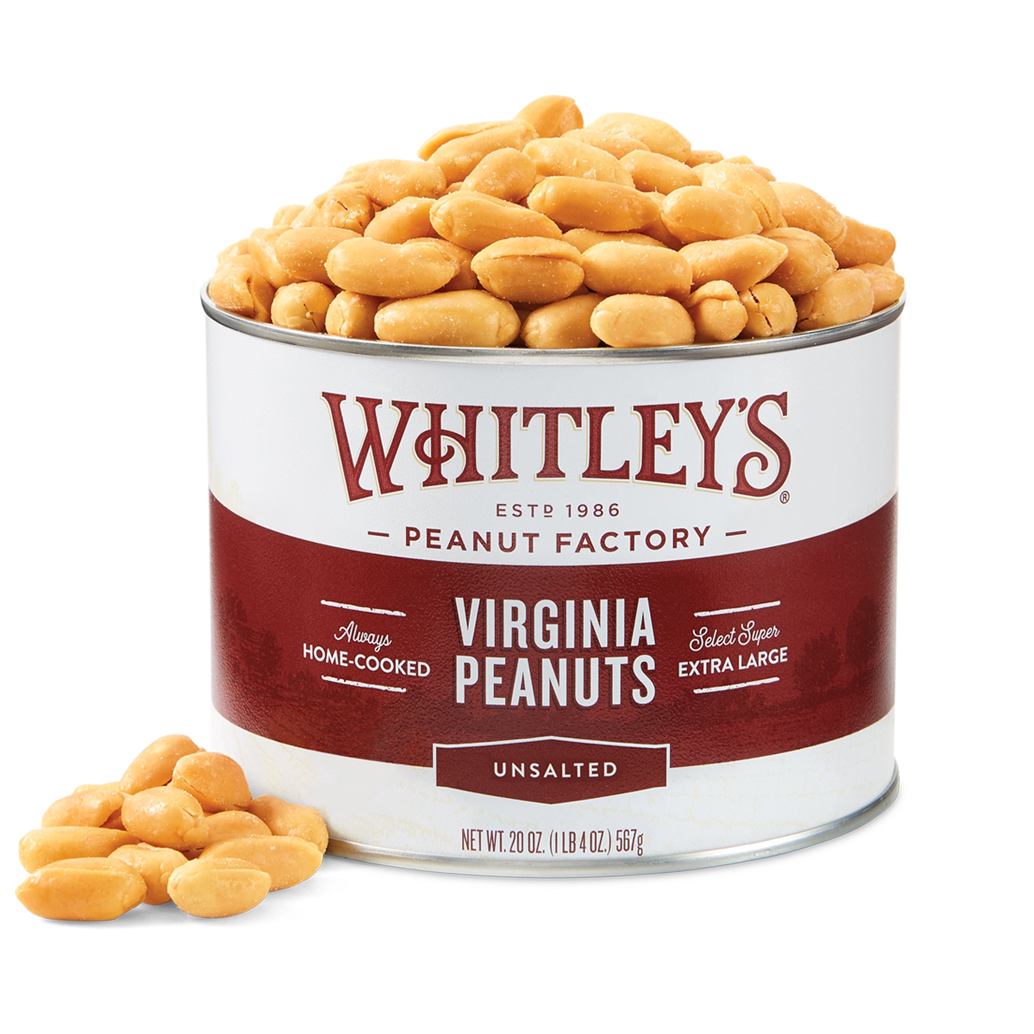 Case of 12 - 20 oz. Unsalted Virginia Peanuts – Whitley Peanut Factory